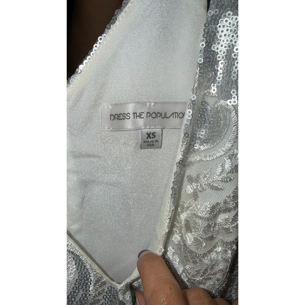 Dress the Population Dress Silver White Sequin Lace Midi Angela‎ sz XS - Picture 4 of 7